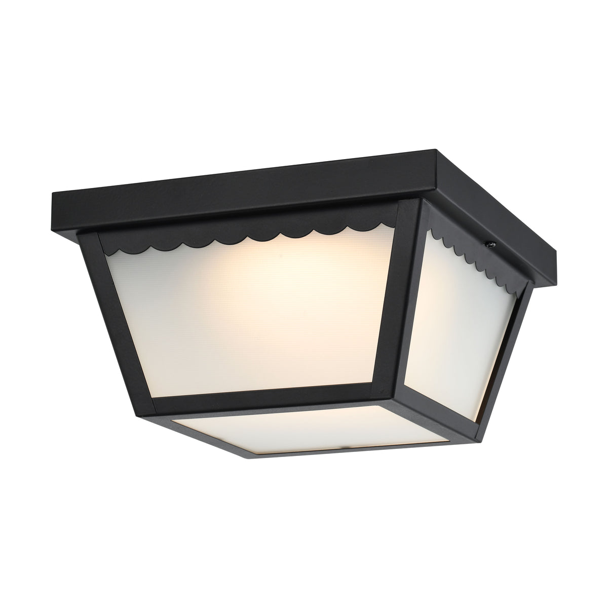 12 Watt - 9 inch - LED Carport Flush Mount Fixture - 3000K - Dimmable - Black Finish with Frosted Glass