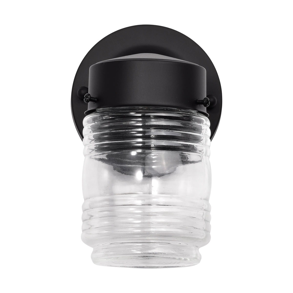 8 Watt - 1 Light - Porch - Wall - Mason Jar Fixture - 3000K - Black Finish with Clear Glass bulb or fixture view