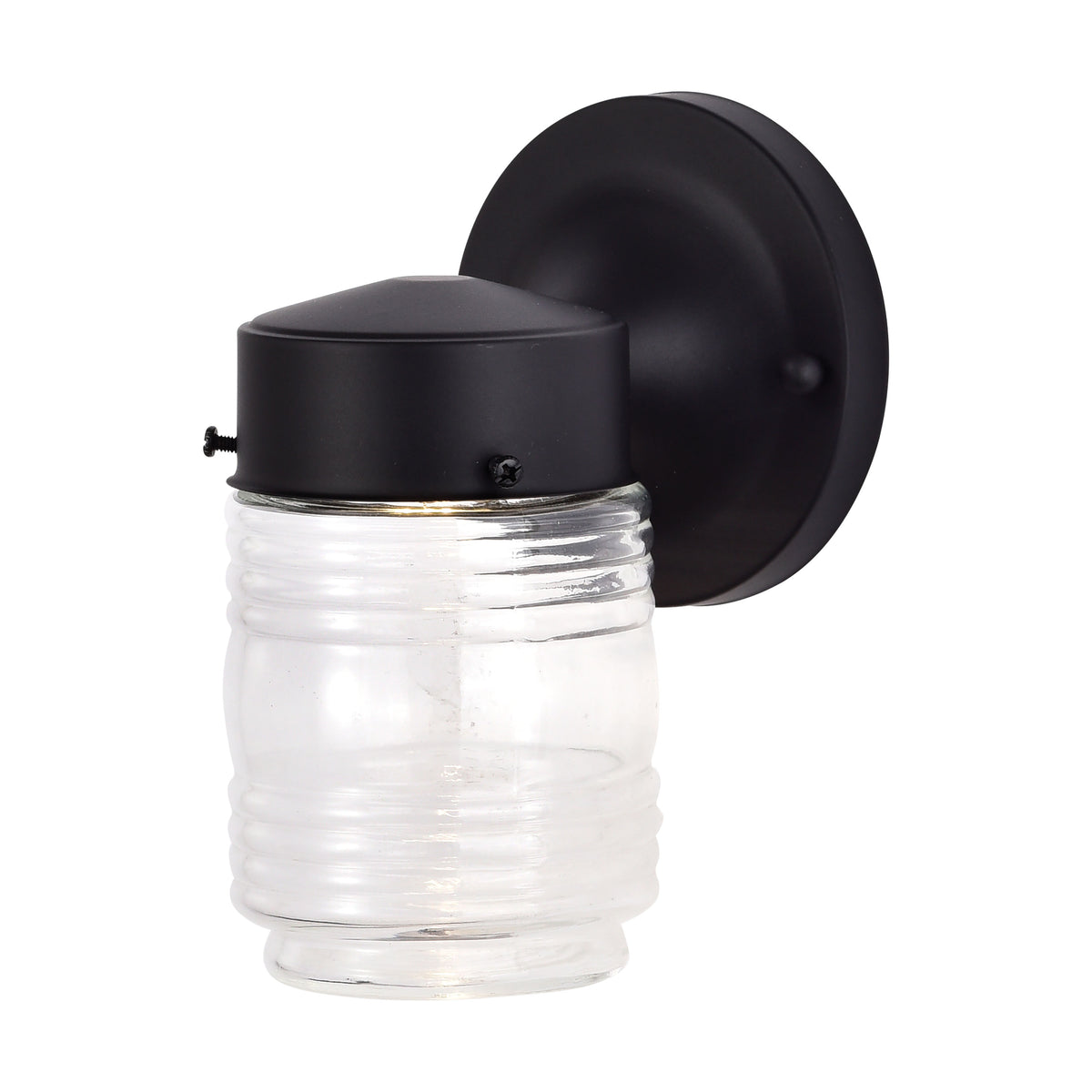 8 Watt - 1 Light - Porch - Wall - Mason Jar Fixture - 3000K - Black Finish with Clear Glass