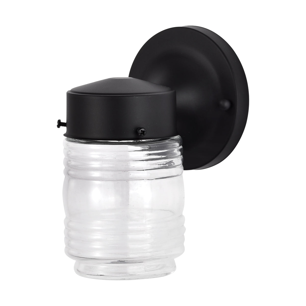 8 Watt - 1 Light - Porch - Wall - Mason Jar Fixture - 3000K - Black Finish with Clear Glass