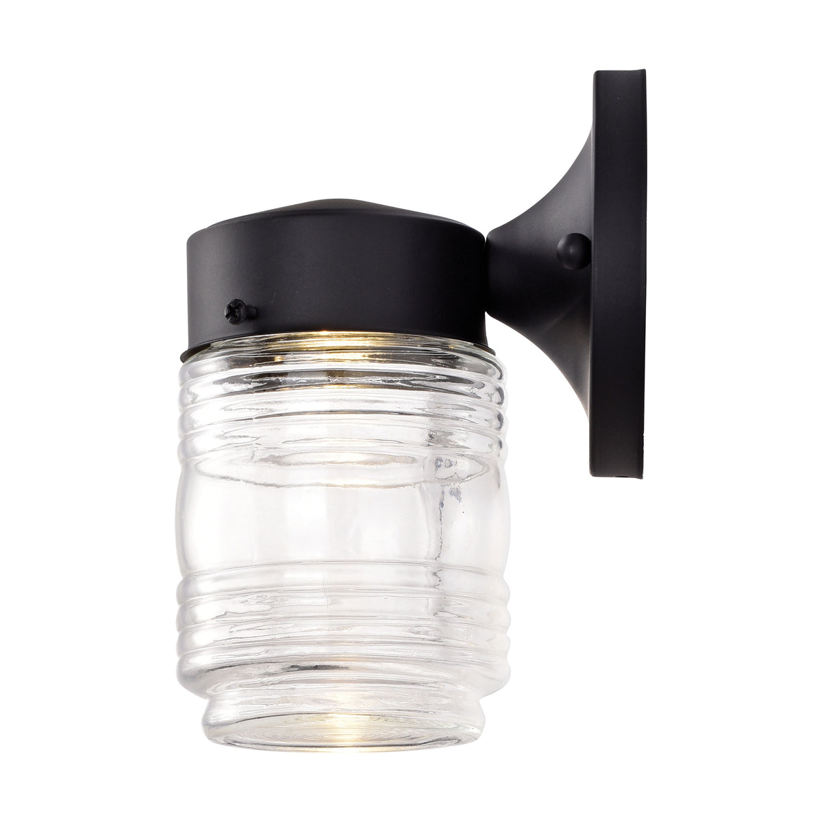 8 Watt - 1 Light - Porch - Wall - Mason Jar Fixture - 3000K - Black Finish with Clear Glass