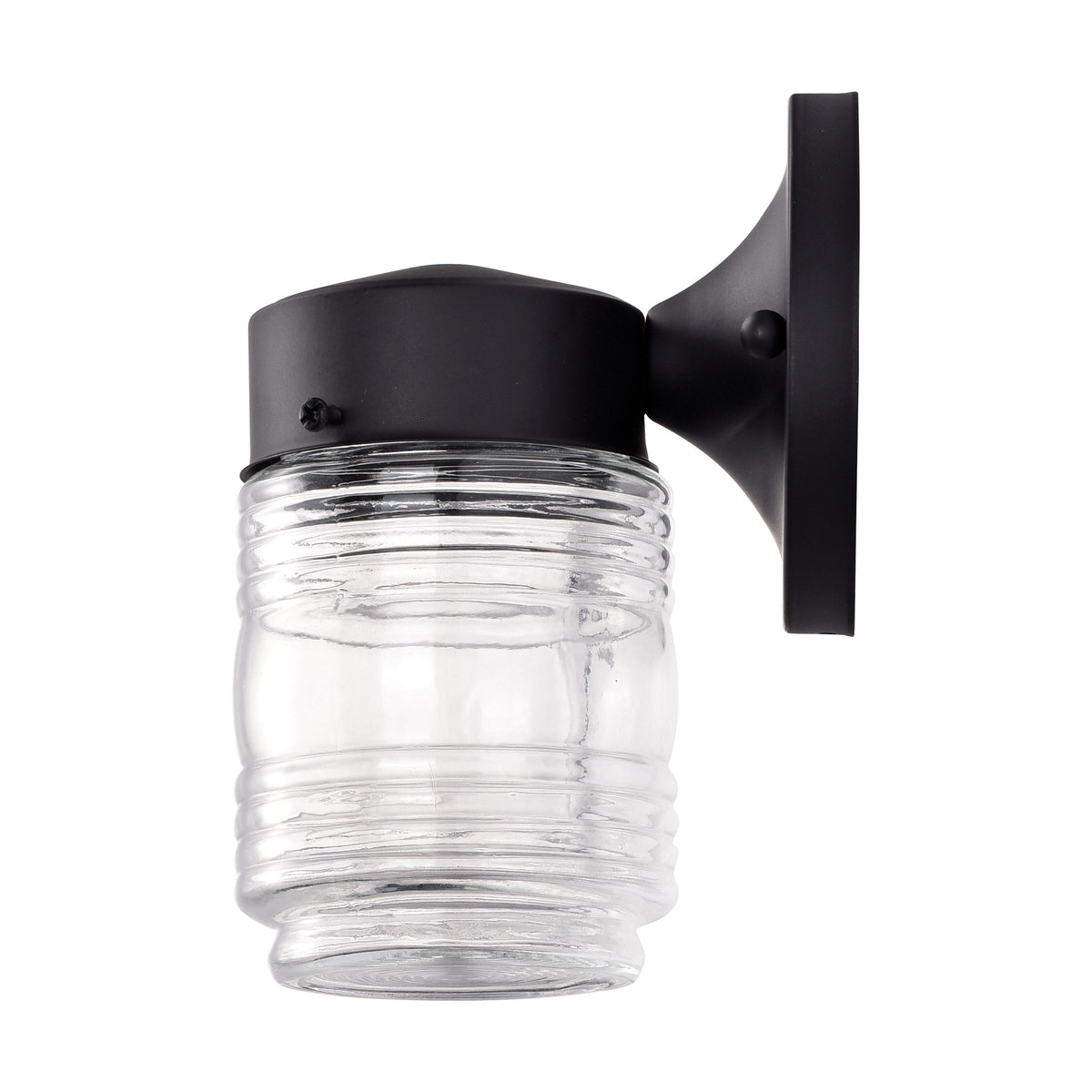 8 Watt - 1 Light - Porch - Wall - Mason Jar Fixture - 3000K - Black Finish with Clear Glass