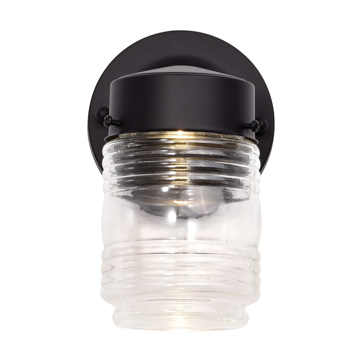 8 Watt - 1 Light - Porch - Wall - Mason Jar Fixture - 3000K - Black Finish with Clear Glass