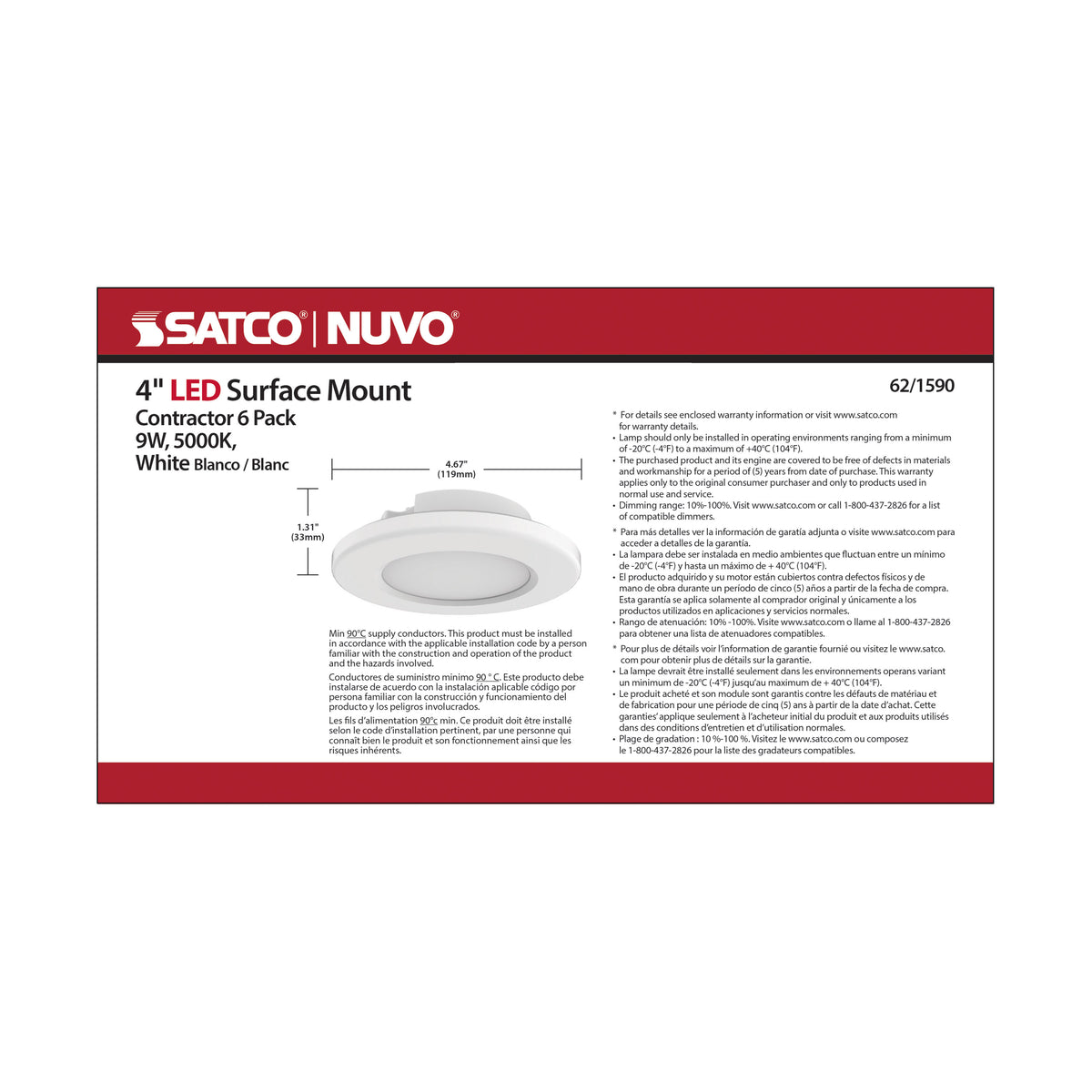 4 inch - LED Surface Mount Fixture - 5000K - 6 Unit Contractor Pack - White - White Finish