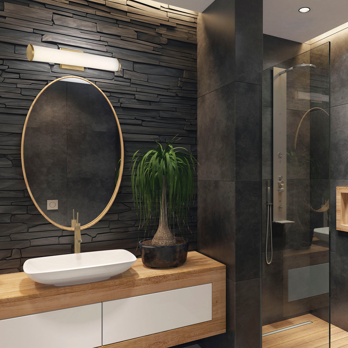 Lena - LED Vanity - Brushed Brass with Striped Lens