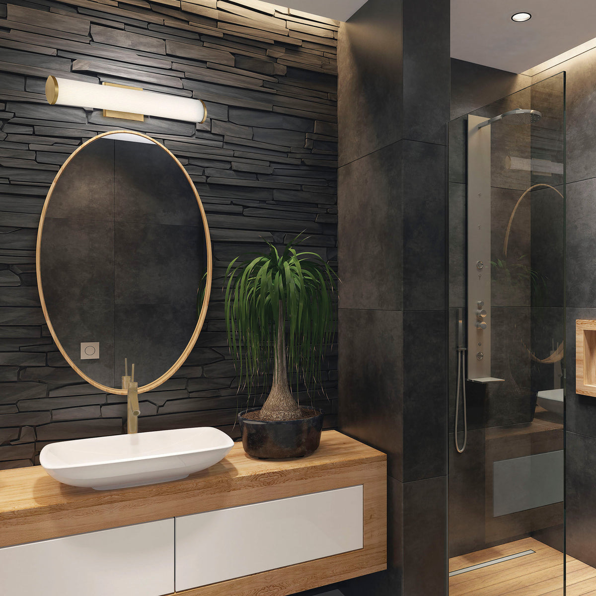 Lena - LED Vanity - Brushed Brass with Striped Lens