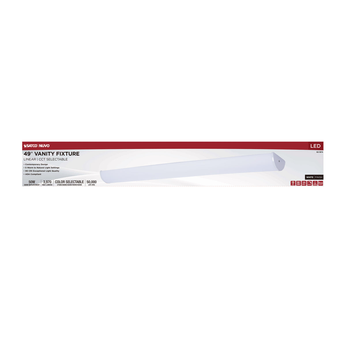 Crispo - LED 49 Inch Vanity - White Finish - 27K/3K/35K/4K/5K CCT Selectable