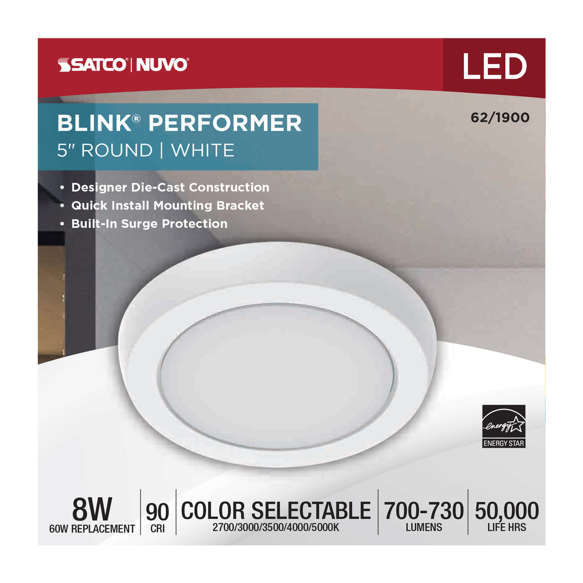 Blink Performer - 8 Watt LED - 5 Inch Round Fixture - White Finish - 5 CCT Selectable