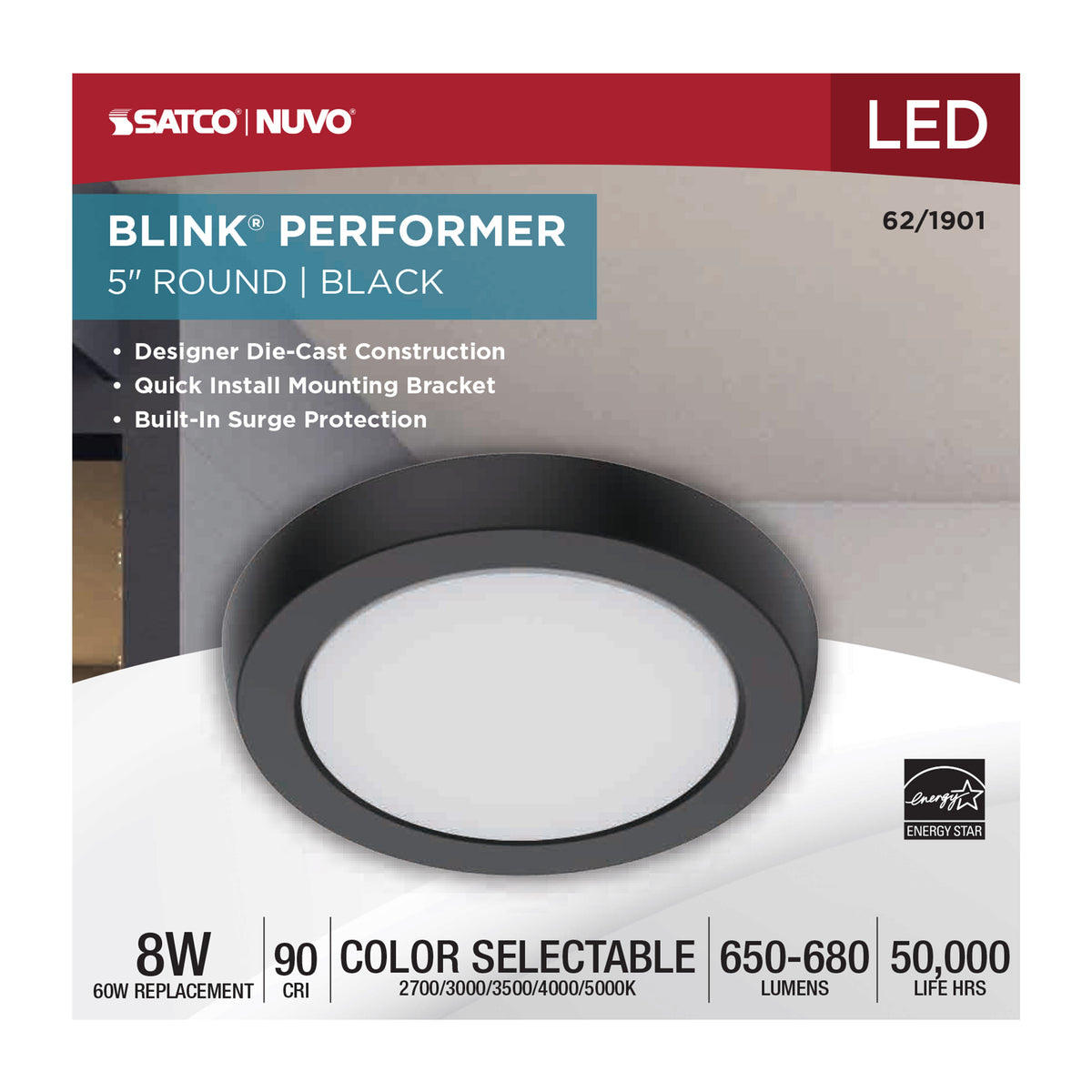 Blink Performer - 8 Watt LED - 5 Inch Round Fixture - Black Finish - 5 CCT Selectable