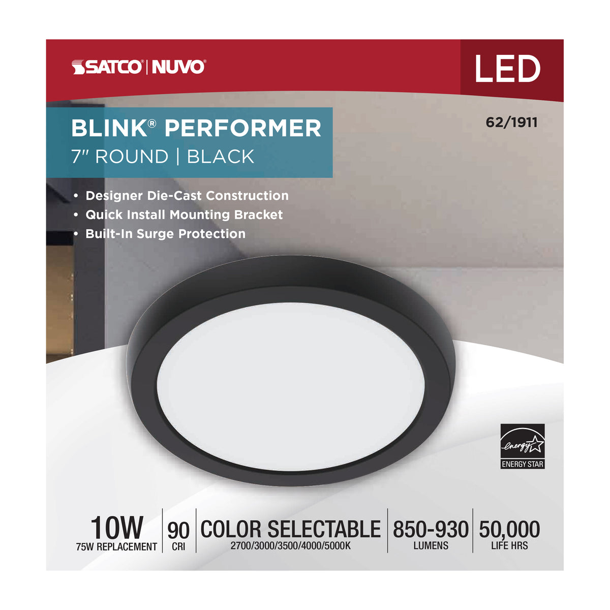 Blink Performer - 10 Watt LED - 7 Inch Round Fixture - Black Finish - 5 CCT Selectable