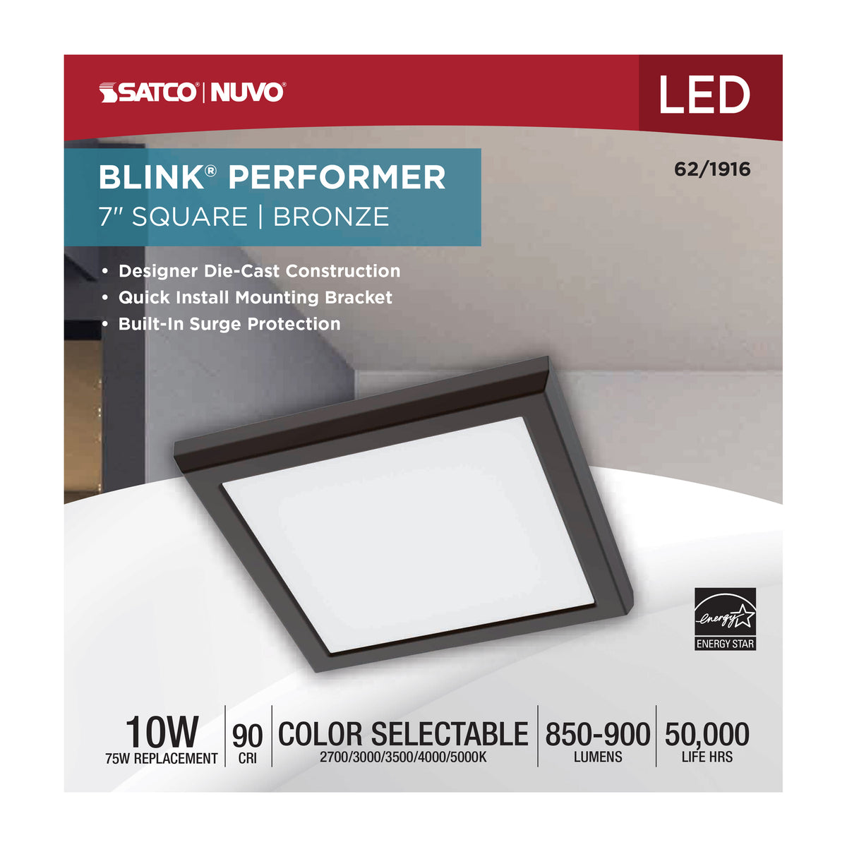 Blink Performer - 10 Watt LED - 7 Inch Square Fixture - Bronze Finish - 5 CCT Selectable