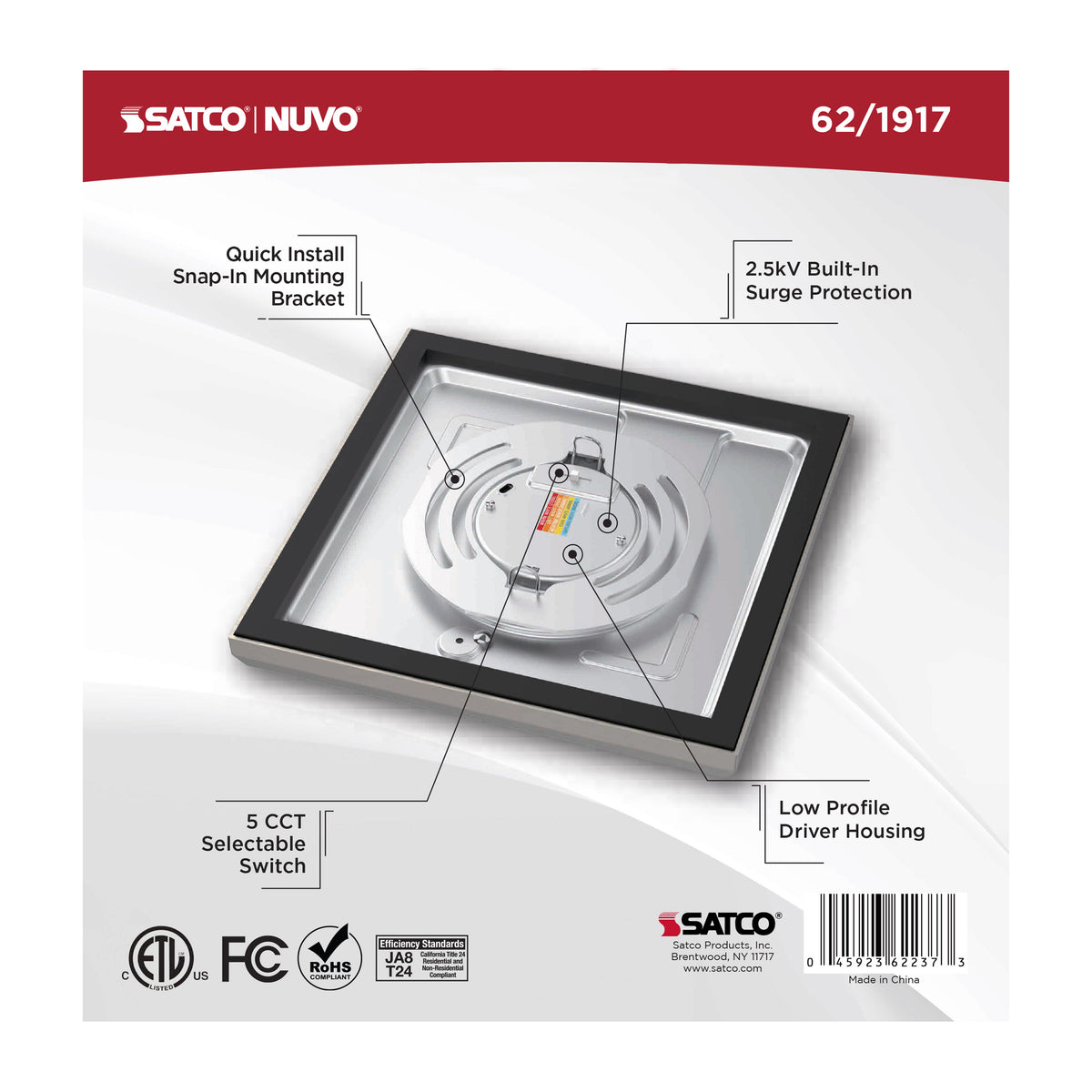 Blink Performer - 10 Watt LED - 7 Inch Square Fixture - Brushed Nickel Finish - 5 CCT Selectable
