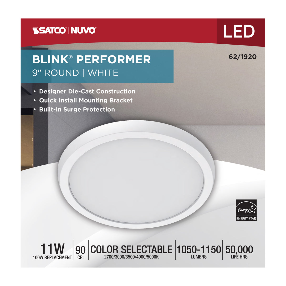 Blink Performer - 11 Watt LED - 9 Inch Round Fixture - White Finish - 5 CCT Selectable