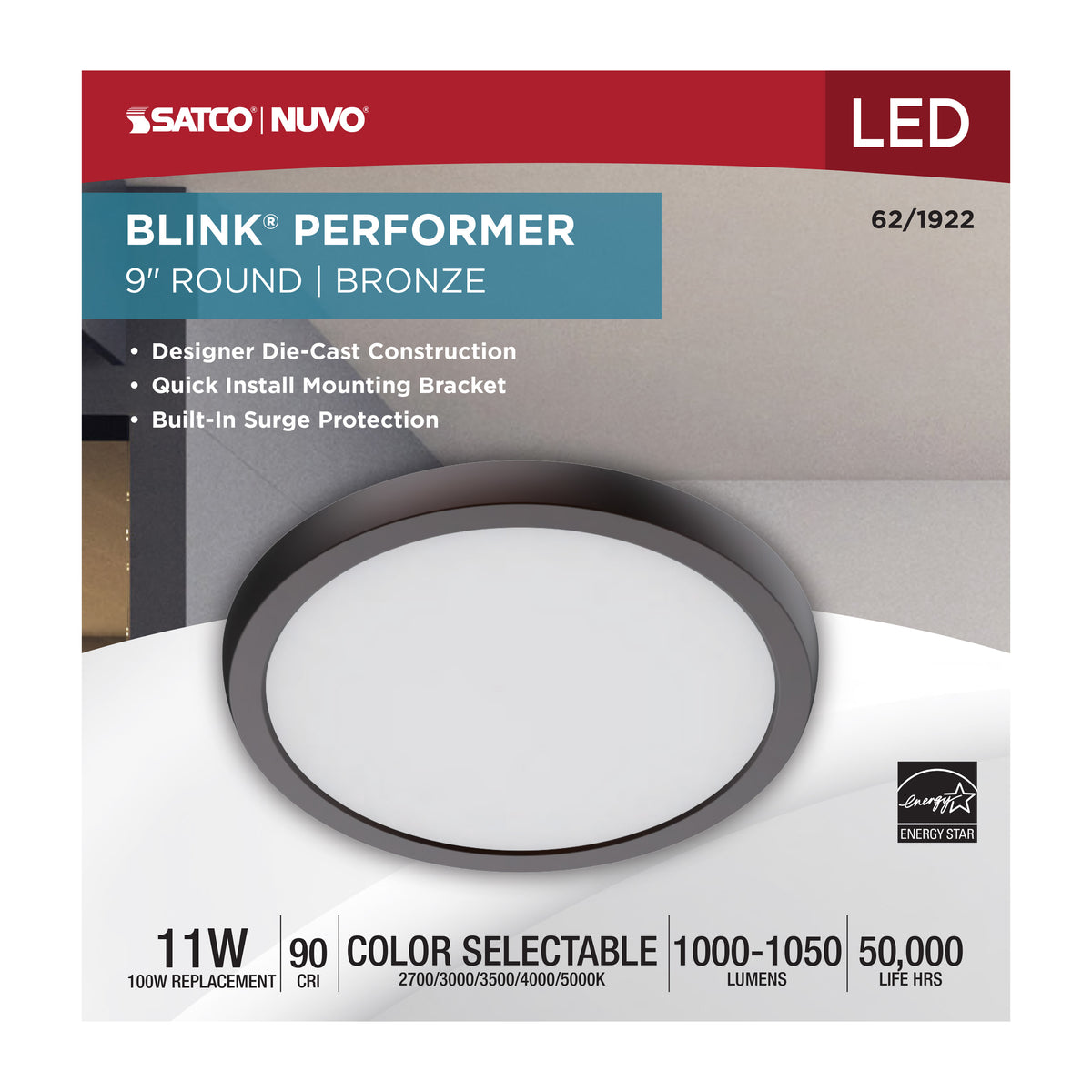 Blink Performer - 11 Watt LED - 9 Inch Round Fixture - Bronze Finish - 5 CCT Selectable
