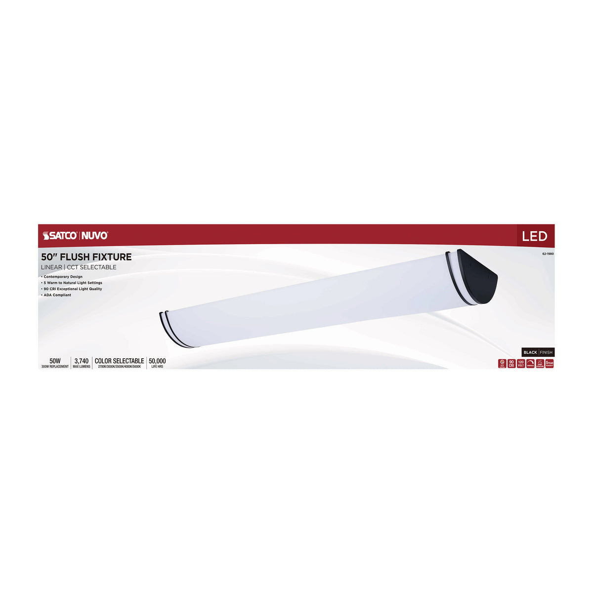 Glamour - LED 50 Inch Linear Flush Mount - Black Finish - 27K/3K/35K/4K/5K CCT Selectable
