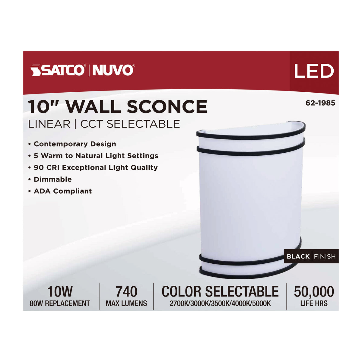 Glamour - LED Wall Sconce - Black Finish - 27K/3K/35K/4K/5K CCT Selectable