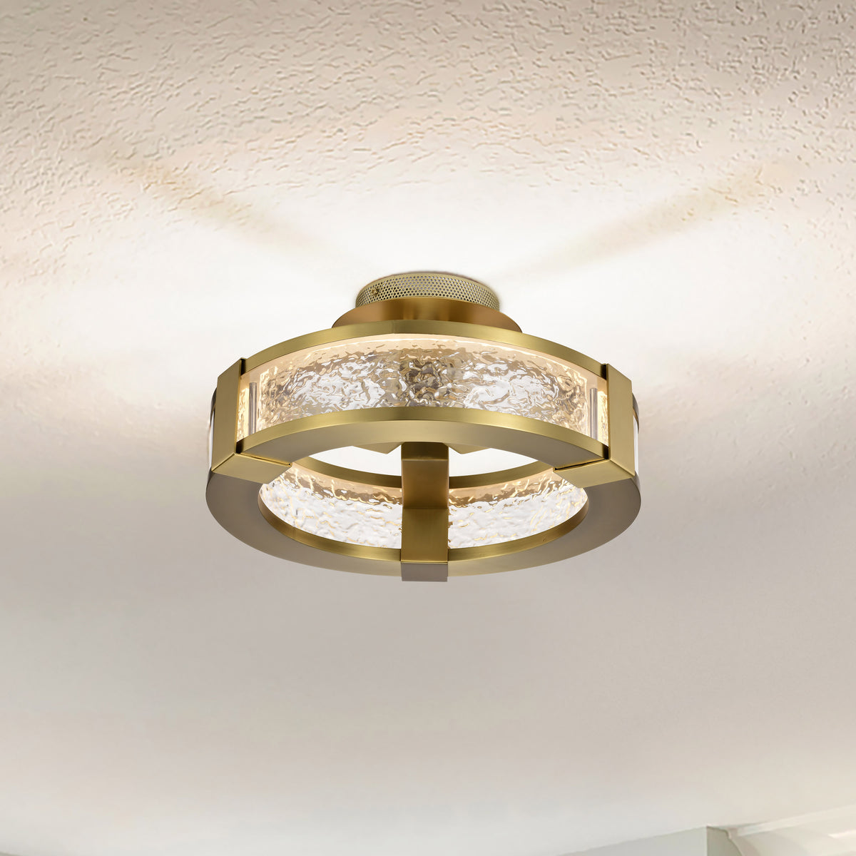 Darrow - 13 Inch LED Semi Flush - Vintage Brass - Acrylic Panels