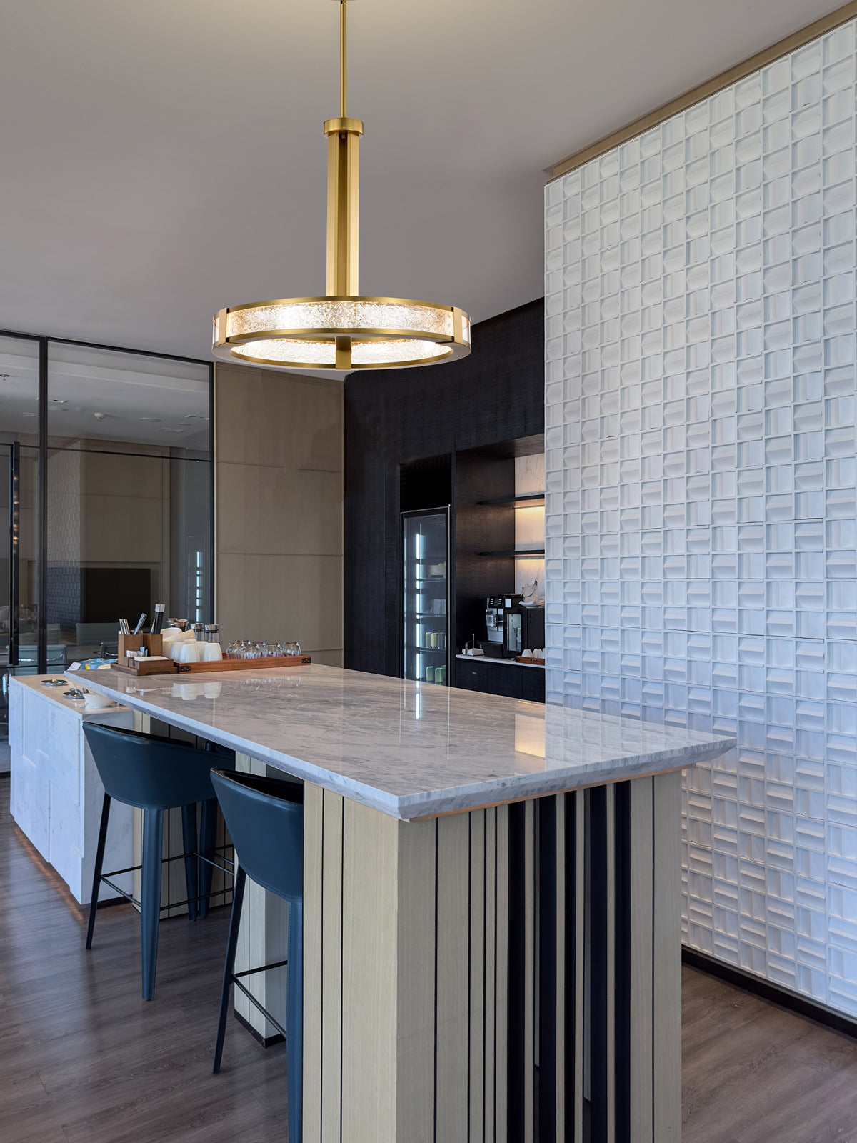 Darrow - 24 Inch LED Pendant - Vintage Brass - Textured Acrylic Panels