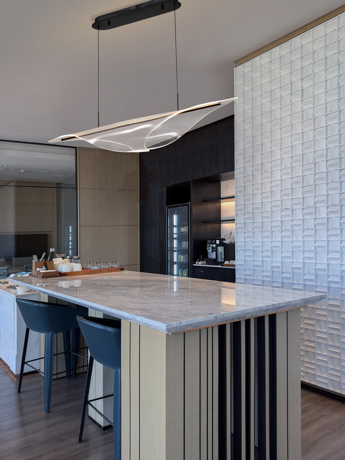 Geneva - 46 Inch LED Island Pendant - Matte Black - Silk Screened Acrylic Lens