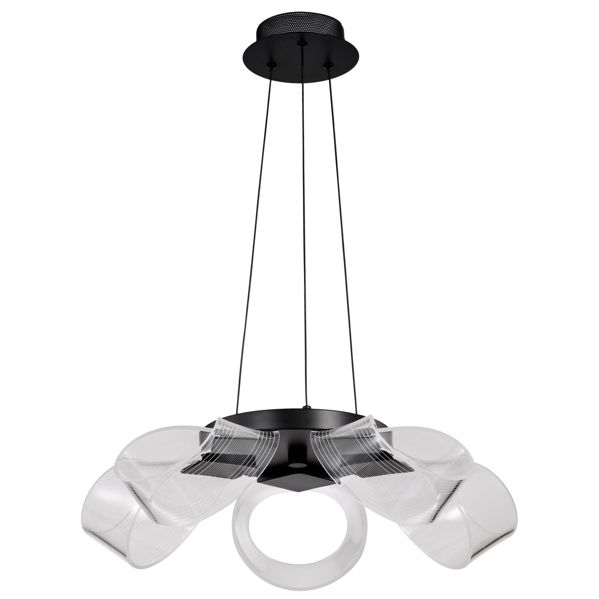 Barnett - 21 Inch LED 5 Light Chandelier - Matte Black - Silk Screened Acrylic Lens for ceiling fixtures and commercial