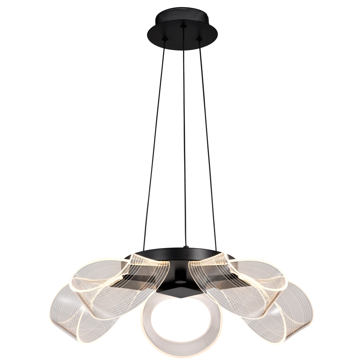 Barnett - 21 Inch LED 5 Light Chandelier - Matte Black - Silk Screened Acrylic Lens