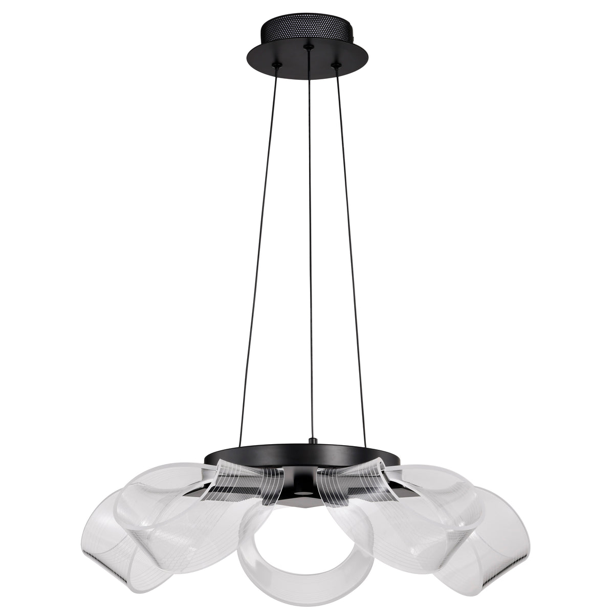 Barnett - 21 Inch LED 5 Light Chandelier - Matte Black - Silk Screened Acrylic Lens