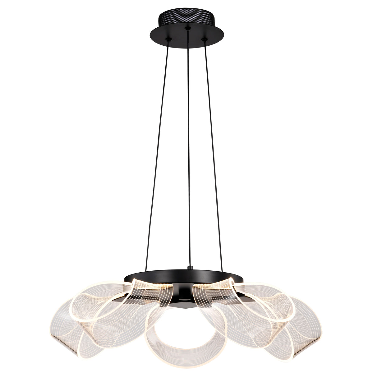 Barnett - 21 Inch LED 5 Light Chandelier - Matte Black - Silk Screened Acrylic Lens