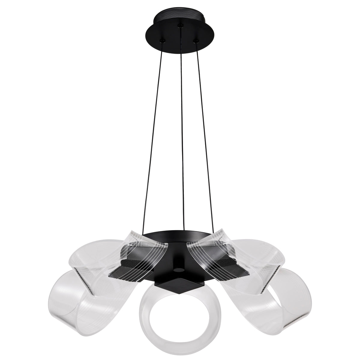 Barnett - 21 Inch LED 5 Light Chandelier - Matte Black - Silk Screened Acrylic Lens