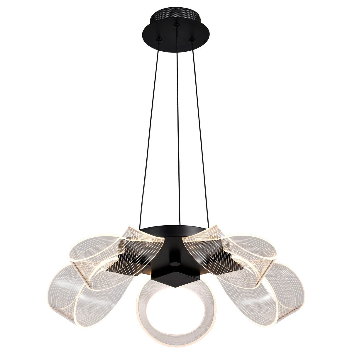 Barnett - 21 Inch LED 5 Light Chandelier - Matte Black - Silk Screened Acrylic Lens