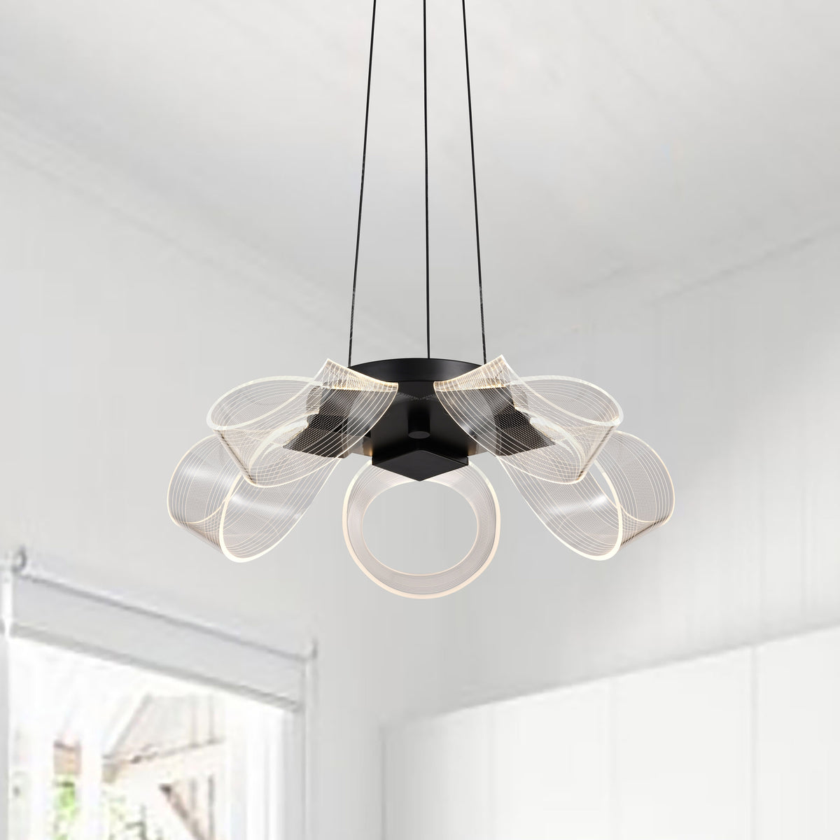 Barnett - 21 Inch LED 5 Light Chandelier - Matte Black - Silk Screened Acrylic Lens