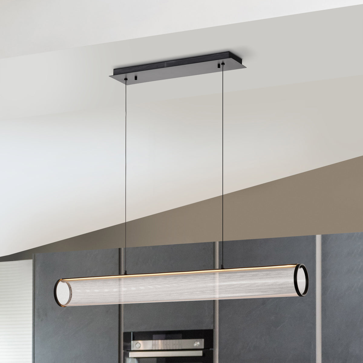 Vale - 43 Inch LED Island Pendant - Matte Black - Silk Screened Acrylic Lens
