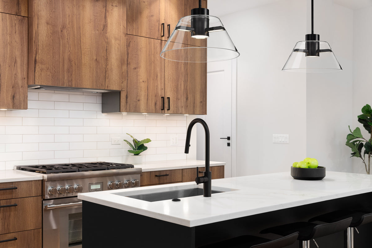 Edmond - 14 Inch LED Pendant - Matte Black with Clear Glass