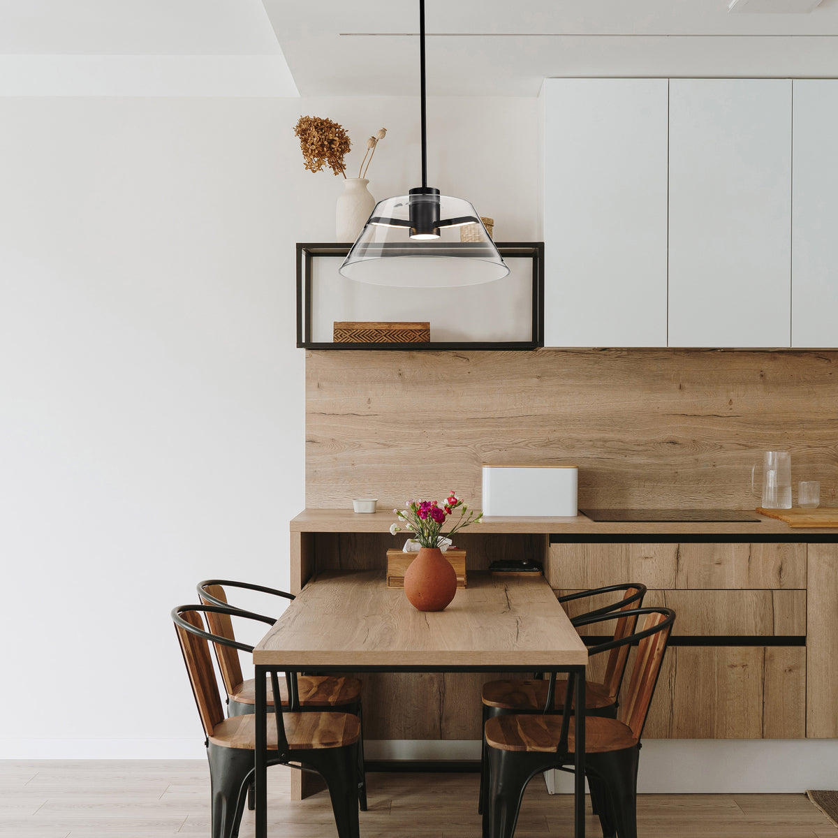 Edmond - 17 Inch LED Pendant - Matte Black with Clear Glass