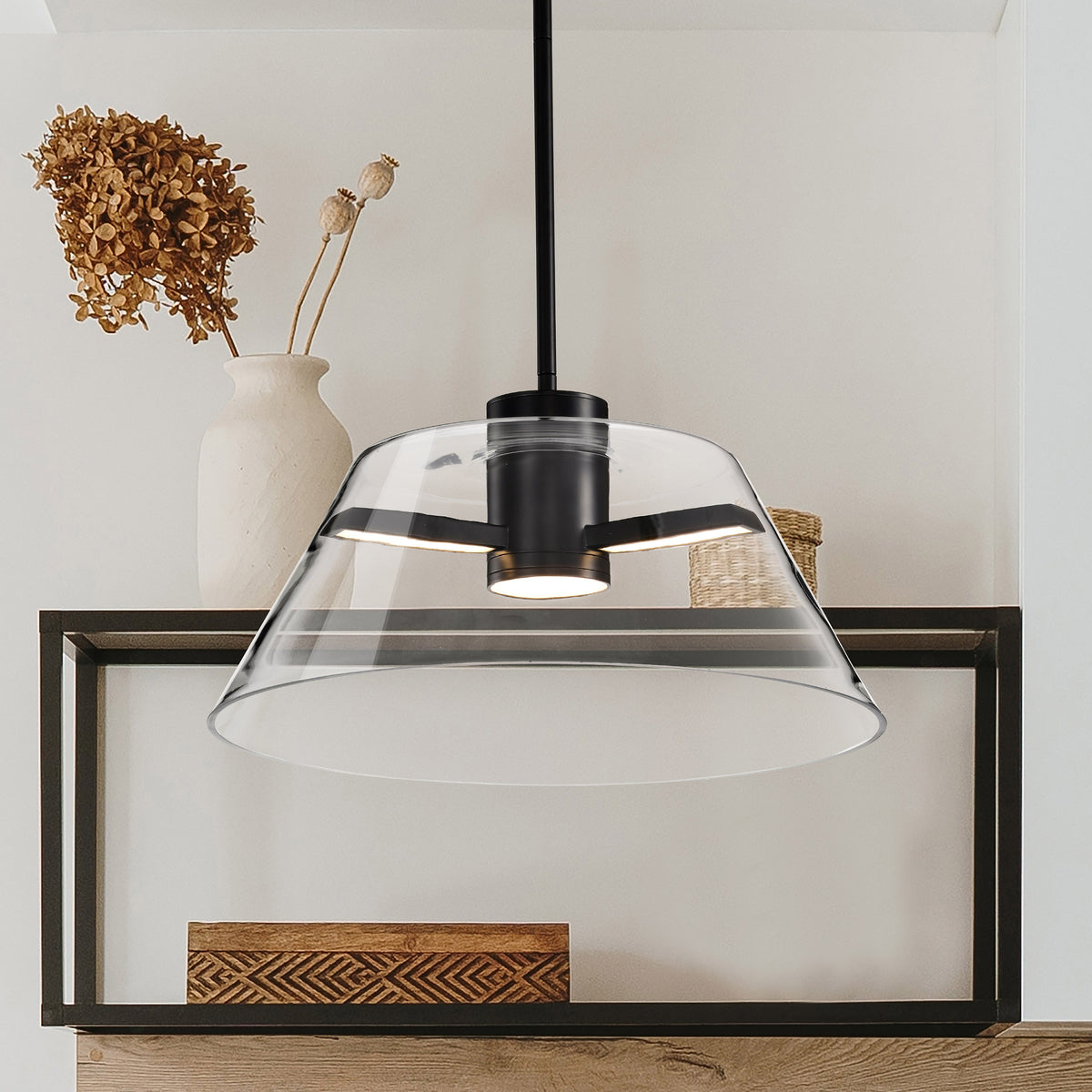 Edmond - 17 Inch LED Pendant - Matte Black with Clear Glass