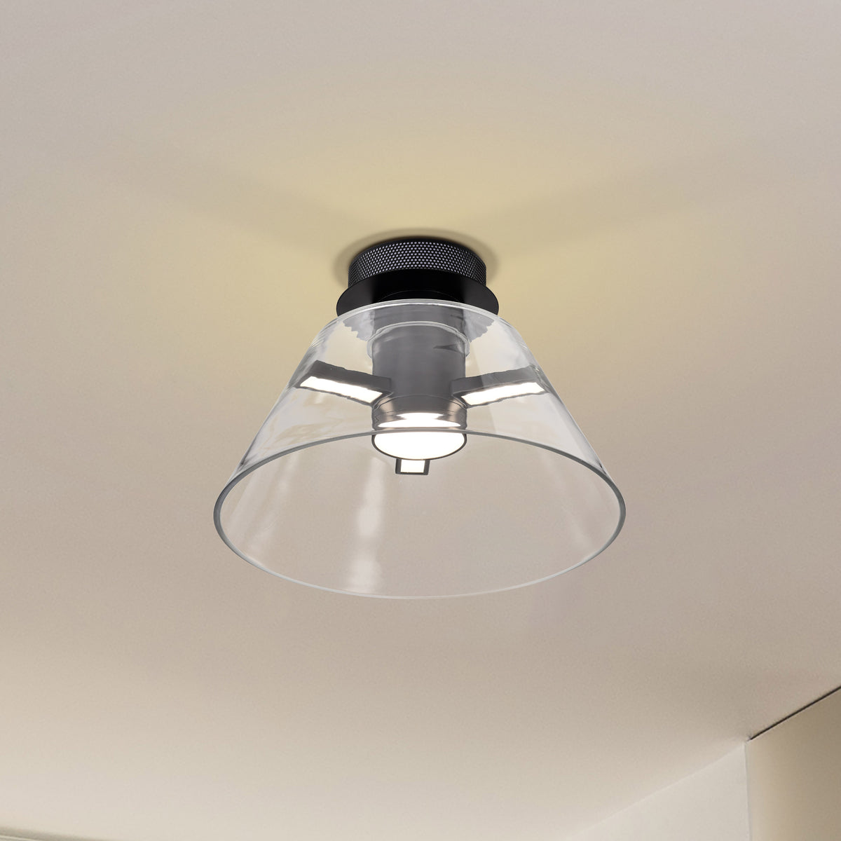 Edmond - 14 Inch LED Semi Flush - Matte Black with Clear Glass