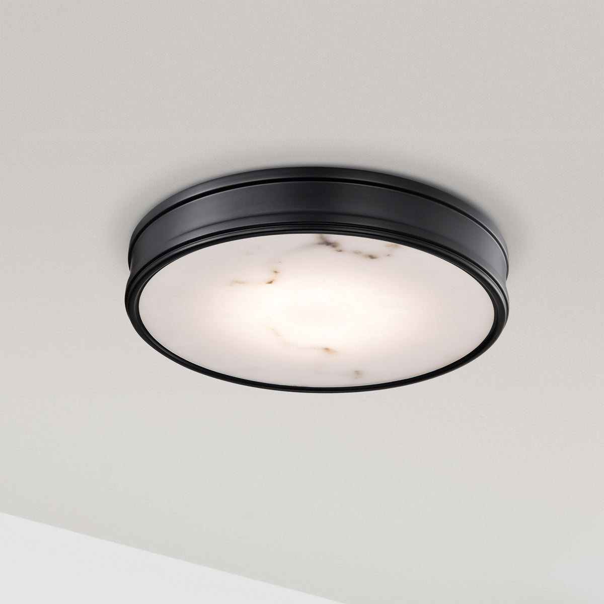 Kendall - 14 Inch LED Flush Mount - Matte Black with Alabaster Glass