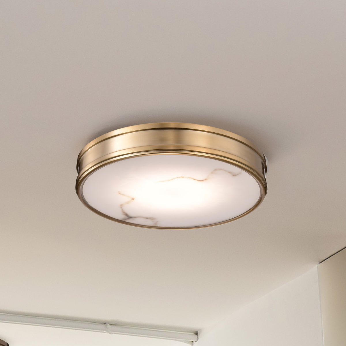 Kendall - 14 Inch LED Flush Mount - Burnished Brass with Alabaster Glass