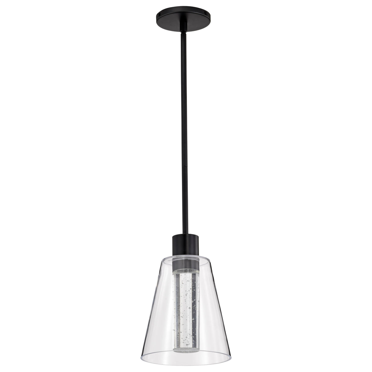 Aura - 7 Inch LED Pendant - Matte Black - K9 Bubble Crystal - 3000K