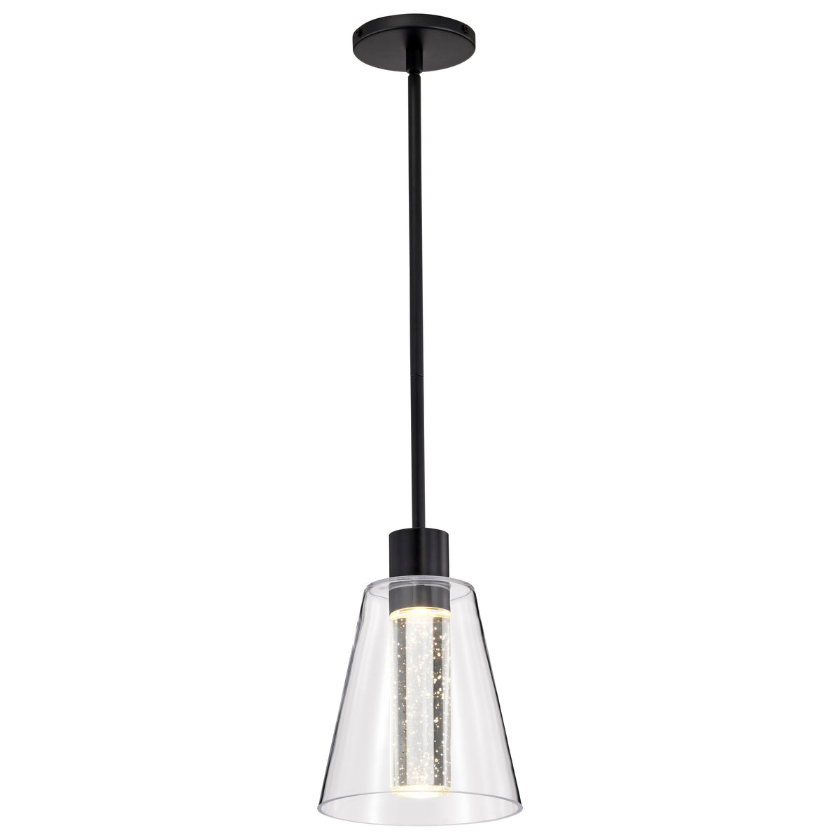 Aura - 7 Inch LED Pendant - Matte Black - K9 Bubble Crystal - 3000K CCT