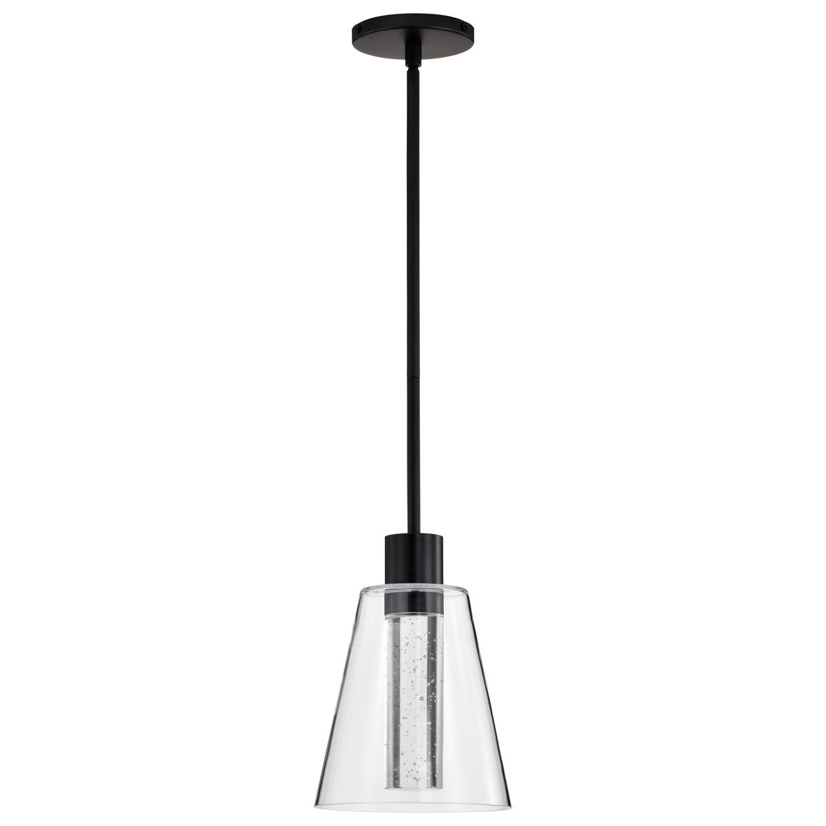 Aura - 7 Inch LED Pendant - Matte Black - K9 Bubble Crystal - 3000K CCT