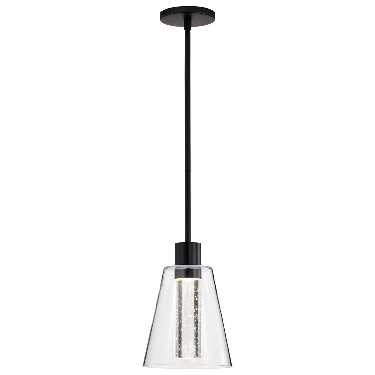 Aura - 7 Inch LED Pendant - Matte Black - K9 Bubble Crystal - 3000K CCT