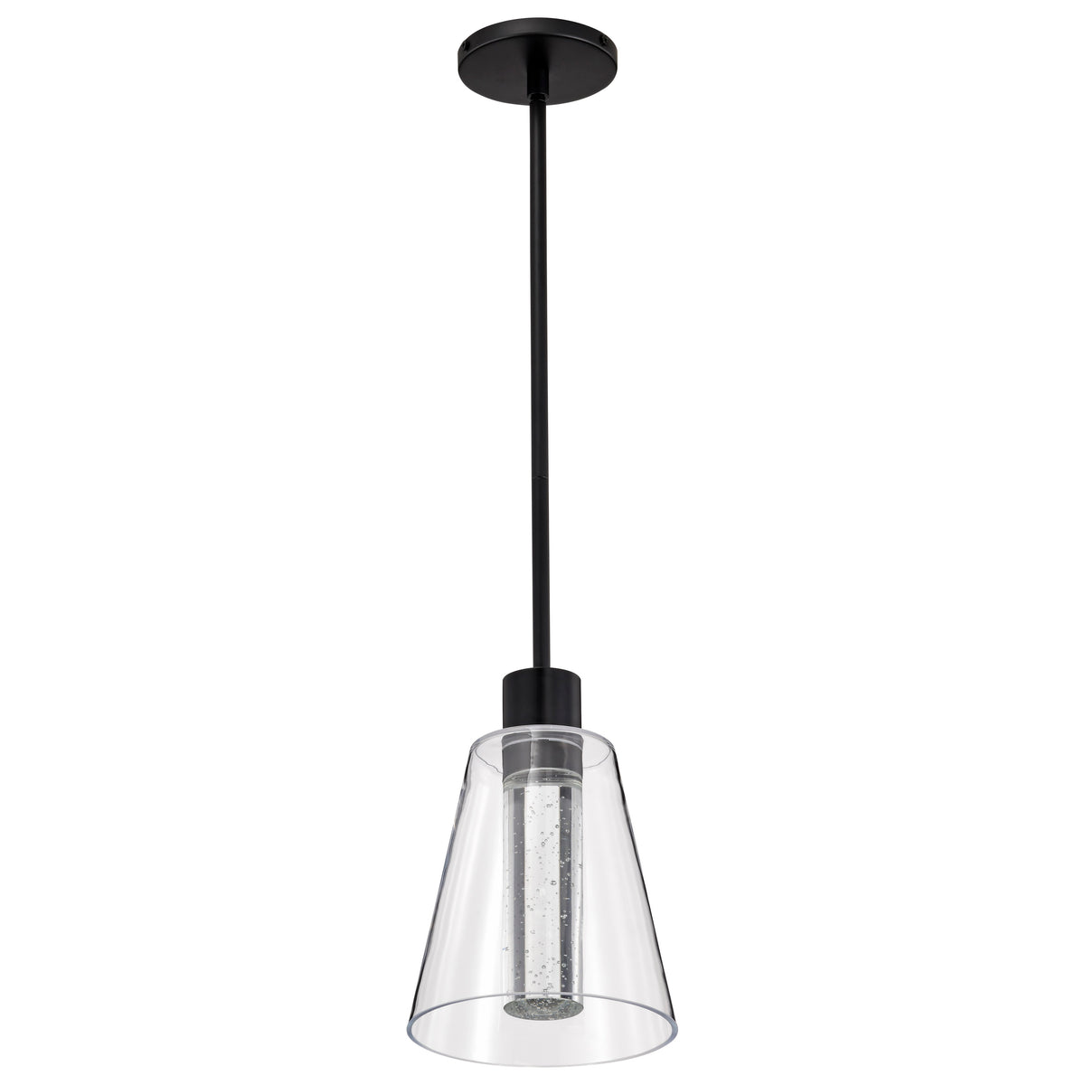 Aura - 7 Inch LED Pendant - Matte Black - K9 Bubble Crystal - 3000K CCT