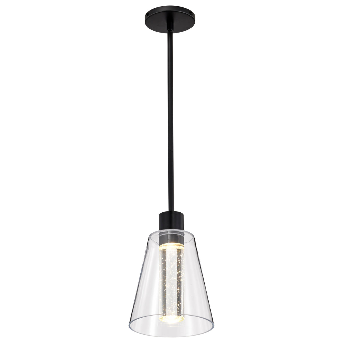 Aura - 7 Inch LED Pendant - Matte Black - K9 Bubble Crystal - 3000K CCT