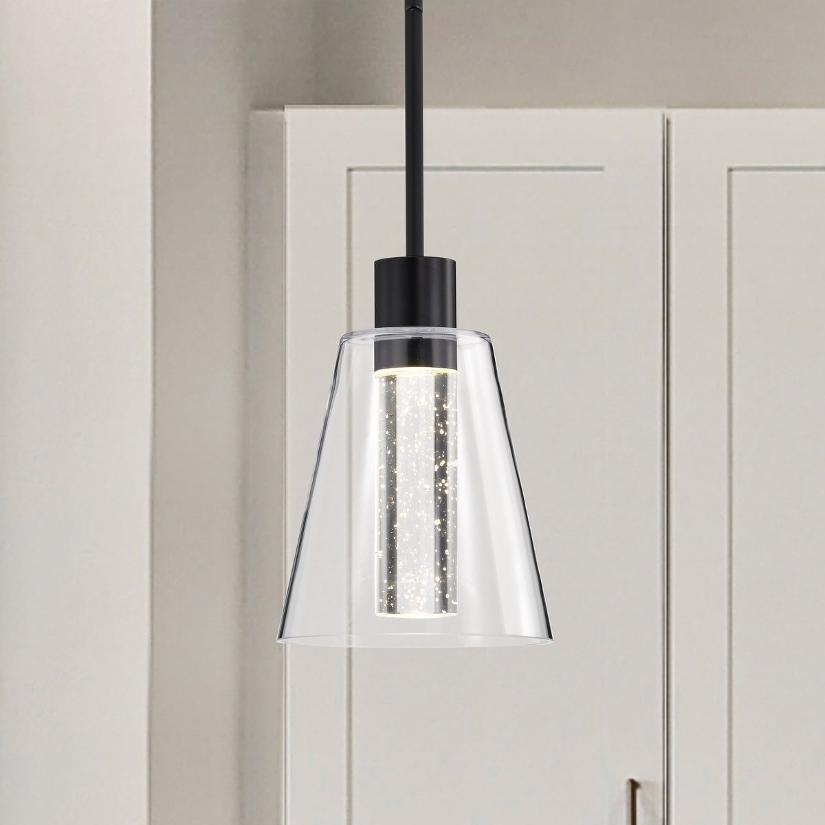 Aura - 7 Inch LED Pendant - Matte Black - K9 Bubble Crystal - 3000K CCT