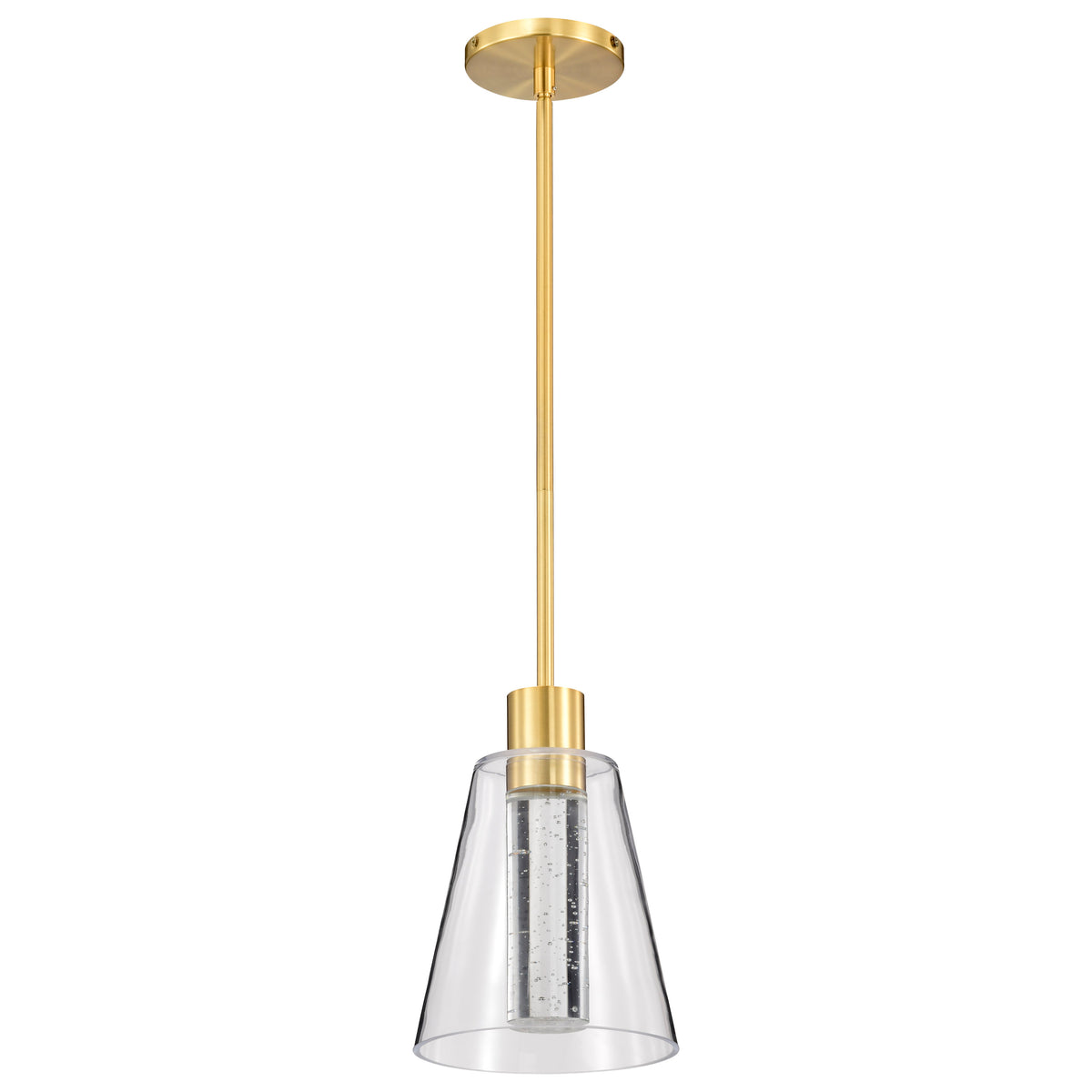 Aura - 7 Inch LED Pendant - Brushed Brass - K9 Bubble Crystal - 3000K bulb or fixture view