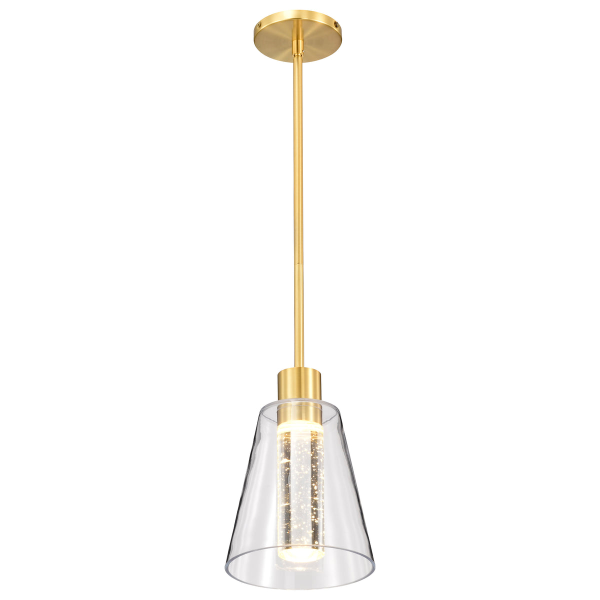 Aura - 7 Inch LED Pendant - Brushed Brass - K9 Bubble Crystal - 3000K CCT