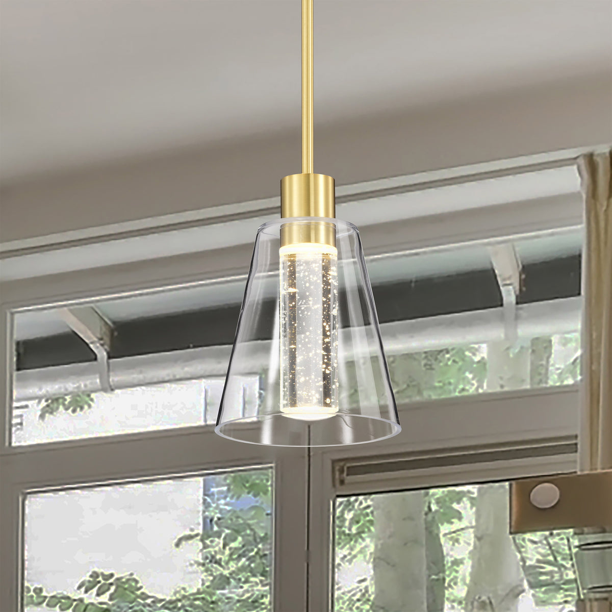 Aura - 7 Inch LED Pendant - Brushed Brass - K9 Bubble Crystal - 3000K CCT