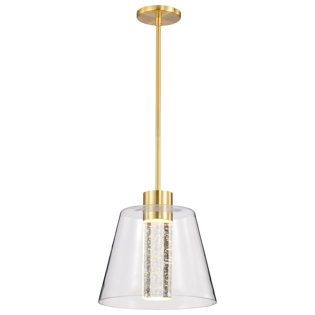 Aura - 12 Inch LED Pendant - Brushed Brass - K9 Bubble Crystal - 3000K CCT