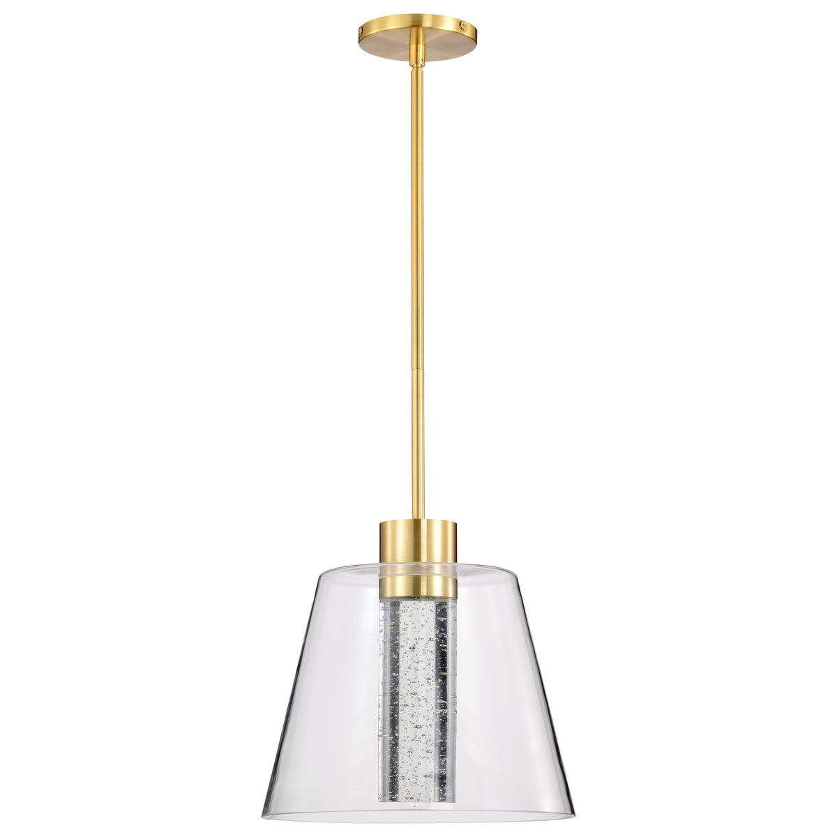 Aura - 12 Inch LED Pendant - Brushed Brass - K9 Bubble Crystal - 3000K CCT