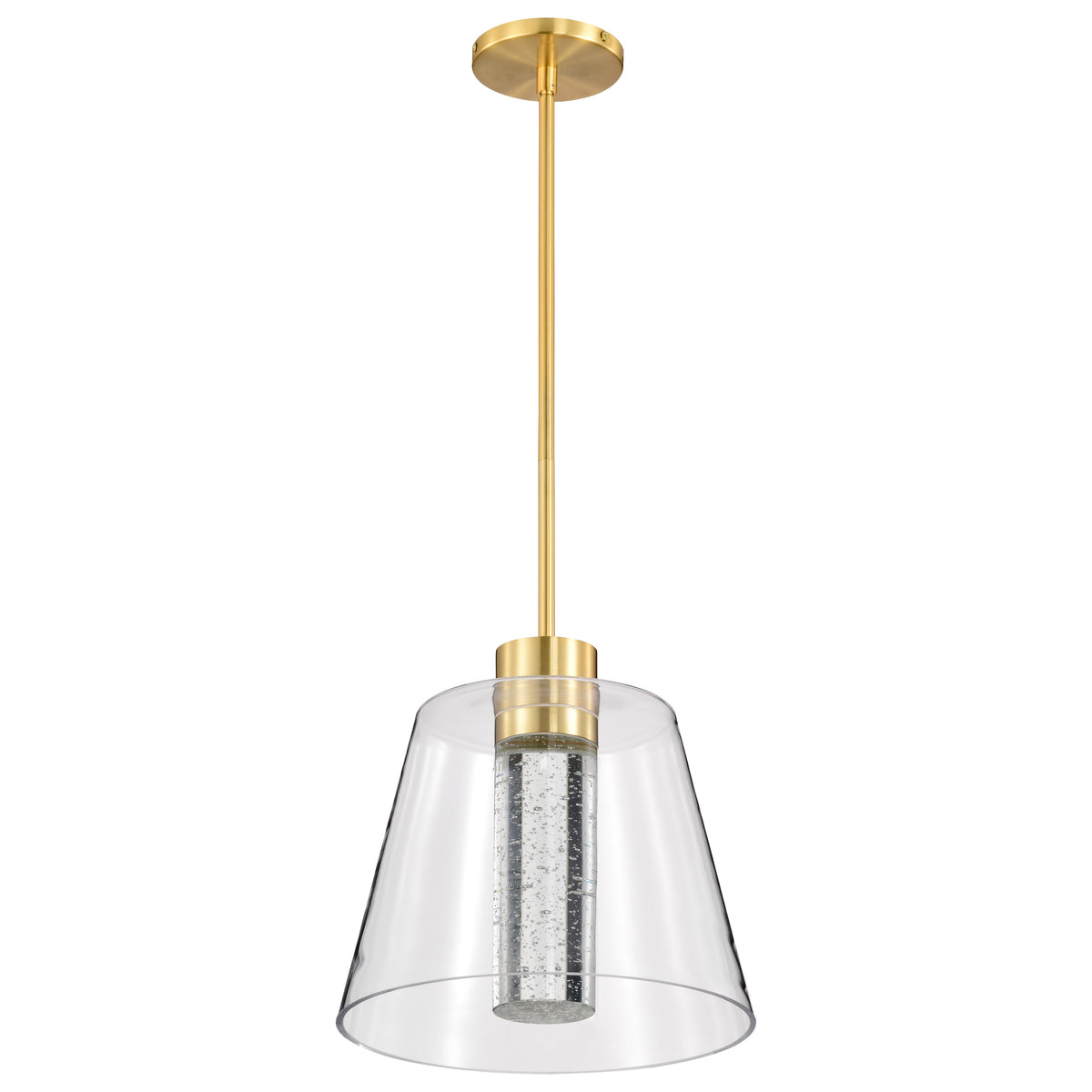 Aura - 12 Inch LED Pendant - Brushed Brass - K9 Bubble Crystal - 3000K CCT